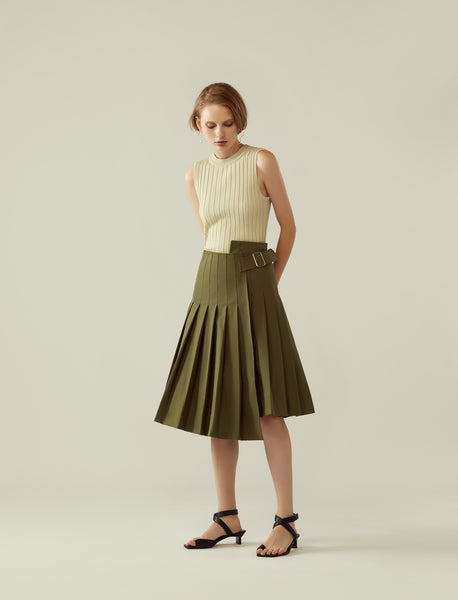pleated asymmetrical buckled skirt